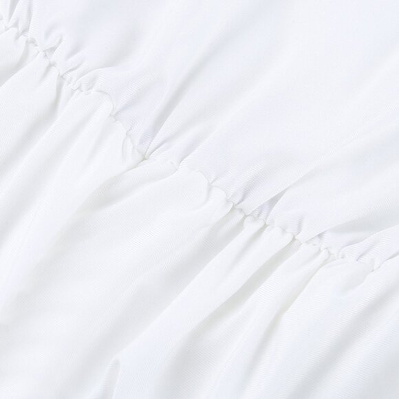 NEW Deep V-Neck Ruched Mini Dress  2P [ White/Black] - Picture 3 of 13